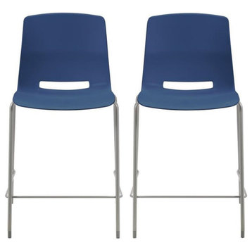 Home Square 25" Plastic Counter Stool in Navy - Set of 2