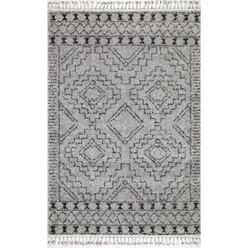 nuLOOM Vasiliki Moroccan Tribal Tassel Shag Area Rug, Gray, 12'x15'