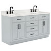 Ariel Hepburn 67" Rectangular Double Sink Bath Vanity, Grey, 1.5" White Quartz