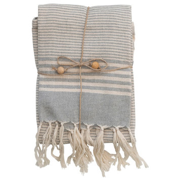 Cotton Tea Towels with Stripes and Fringe, Set of 3 Styles