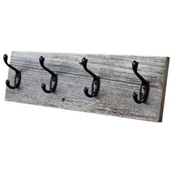 Rustic Coat Rack, Short Version, White Wash, 24" With 5 Hooks