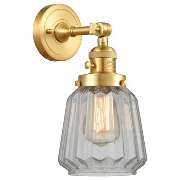Chatham Sconce With Switch, Satin Gold, Clear