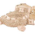 Tache Home Fashion - 6-Piece Frosted Fields Faux Satin Luxury Comforter Set, California King - The early morning brings frosty dew to the the Vast Fields, coating each strand of grass in a elegant dress of Cream colored dew. Made with Elegant Faux Satin and abound with ruffles and pleats , this fantastical comforter is a must for any home.Super Warm and Plush this set combines form and functionality in once awe inspiring set.