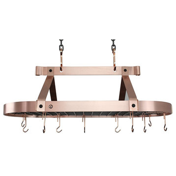 36" Oval Ceiling Pot Rack With 18 Hooks Solid Copper
