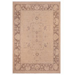 Bareens Designer Rugs - Boho Chic Ziegler Avis Tan Brown Hand-Knotted Wool Rug - 8'2'' x 10'0'' - Enhance the ambiance of your home with this magnificent Persian-influenced Turkish hand-knotted rug made by skilled artisans capable of creating the most exceptional vegetable dyes and hand-spun wool. This exquisite handmade rug is a one-of-a-kind Peshawar Kafkaz, otherwise identified as Chobi, Chobi Peshawar, Oushak, or Ziegler rug. These handmade rugs are crafted in Pakistan utilizing superior-quality wool imported from Australia, New Zealand, and Korea in two types of weaves: the Persian weave and the Mori weave. This rug is meticulously crafted by hand using the finest natural vegetable dyes extracted from local plants. The artisans use a blend of hand-spun local and fine merino wool, resulting in a rug with a compelling texture, higher lanolin content, and longer staple. The artisans occasionally incorporate natural or artificial silk into the pile to enhance specific motifs. The finished product is an awe-inspiring execution of flawless design and an understated palette that exudes elegance.