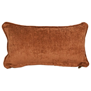 18" Double-Corded Patterned Jacquard Chenille Throw Pillow, Rust Solid
