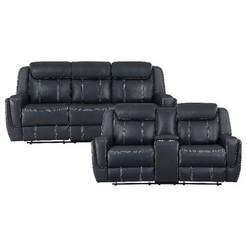 Pemberly Row 2-Piece Faux Leather Reclining Sofa Set in Blue