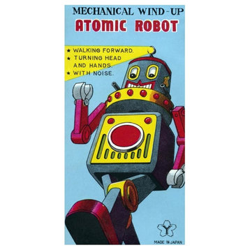 "Mechanical Wind-Up Atomic Robot" Digital Paper Print by Retrobot, 17"x32"