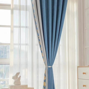 QYFL2302HA 2023 New Arrival Petrel Blue Grey Green Chenille Ready Made Curtains