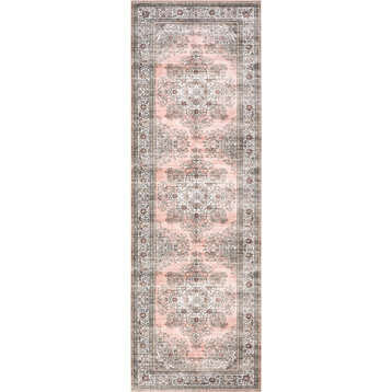 nuLOOM Cia Floral Spill Proof Machine Washable Rug, Blush 2' 6" x 8'