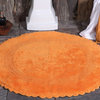 Saffron Fabs Bath Rug 36" Reversible Hand Knit Crochet Lace Border, Orange