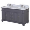 Elizabeth 60" Bathroom Vanity, Base: Marine Gray, Top: Carrara Marble, Double Vanity