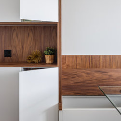 Walnut and White Built Ins - Storage Cabinets