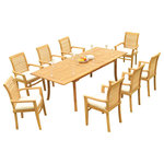 Teak Deals - 9-Piece Outdoor Teak Dining Set: 94" Rectangle Table, 8 Mas Stacking Arm Chairs - Set includes: 94" Double Extension Rectangle Dining Table and 8 Stacking Arm Chairs.