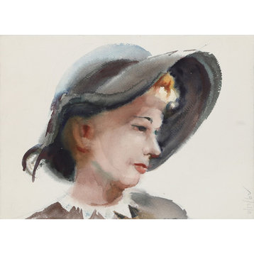 Eve Nethercott "Portrait Of Woman in Hat, P1.1" Watercolor Painting