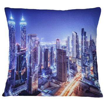 Dubai Downtown Night Scene Cityscape Photography Throw Pillow, 16"x16"