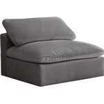 Meridian Furniture - Cozy Velvet Upholstered Overstuffed Armless Chair, Gray - Bring home this Cozy armless chair for a fresh new look. Embrace casual elegance with this Cozy velvet cloud-like comfort modular fiber-filled seating option. Handsome from all angles, this piece features soft Gray velvet upholstery to make it an easy fit in any room. This modular piece can be combined with other items in the Cozy collection to create a seating group of your dreams. The cushions on this piece are exceptionally comfortableand filled with fiber for luxury that you deserve as you rest and relax.