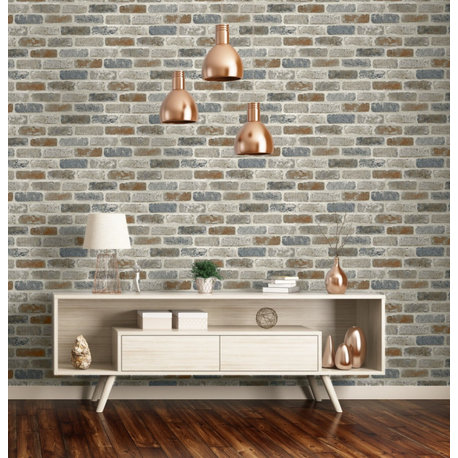 SV5450 Tan Gray and Light Brown Brick Peel & Stick Wallpaper Tan Gray Brown