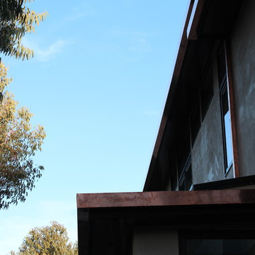 sectional 4x5 Box Gutters, 16 ounce Copper, Modern Home in Manhattan Beach, CA.