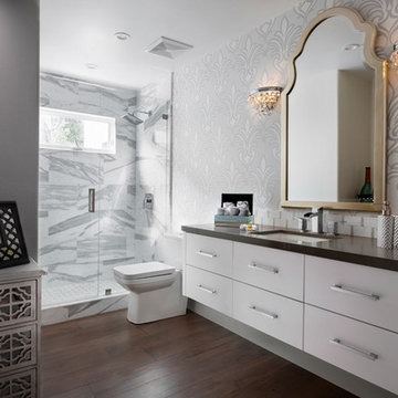 Transitional Bathroom with Bling in Neutrals