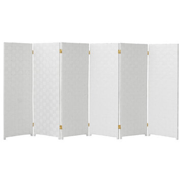 4 ft. Short Woven Fiber Outdoor All Weather Room Divider 6 Panel White