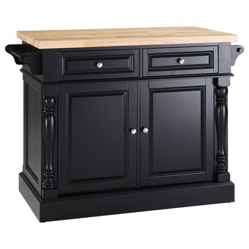 Butcher Block Top Kitchen Island, Black Finish