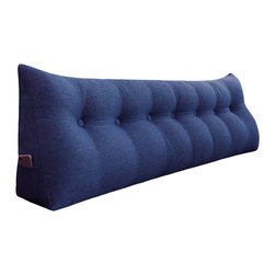 WOWMAX - Bedrest Back Support Pillow, Bolster Lumbar Pillow, Reading Wedge Linen Blue - Bed Pillows