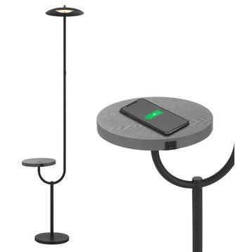 Parasol Black Finish LED Floor Lamp- Wireless Charging and Table Torchiere Lamp