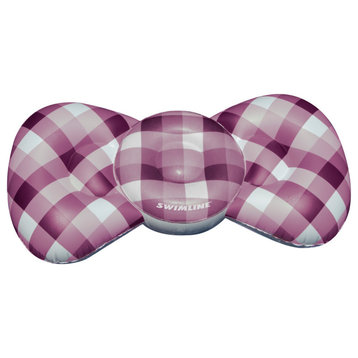 Inflatable Purple and White Checkered Bow Tie Lounge Swimming Pool Float 76"