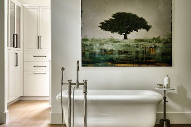 Transitional bathroom in Denver with a freestanding tub.