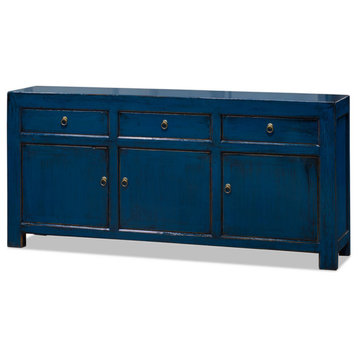Distressed Blue Elmwood Chinese Ming Cabinet