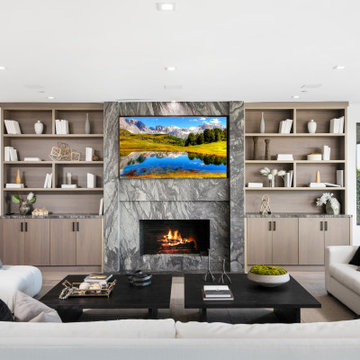 Modern Stone Fireplace Feature Wall - Milano Granite