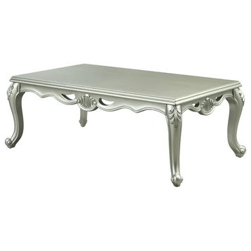 Traditional Coffee Table, Leaf Carved Cabriole Legs, Rectangular Top, Champagne