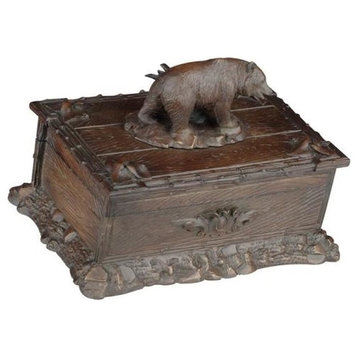 Box Mountain Bear Hinged Lid Hand-Cast Intricately Carved Resin OK