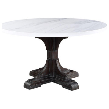 ACME Gerardo Round Marble Top Dining Table in White and Weathered Espresso