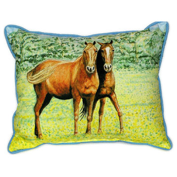 Pair of Betsy Drake Two Horses Large Indoor/Outdoor Pillows 16x20