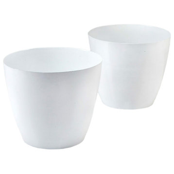 Metal Cachepot for Indoor Potted Flowers & Plants, White, Large - Set of 2