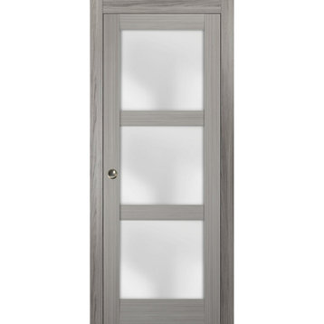 French Pocket Door 36 x 84 Frosted Glass, Lucia 2552 Grey Ash
