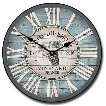 Wine Clock Vintage Blue, 15"