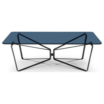 Baiardo Coffee Table, Blue Glass Top and Stainless Steel Base