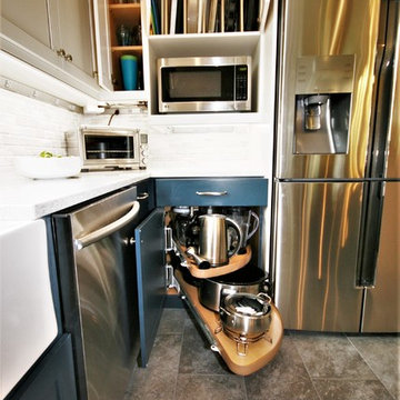 Blue Base Cabinets with White Upper Cabinets in Houston