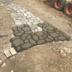 Back yard, fence, stone path - Outdoor Products