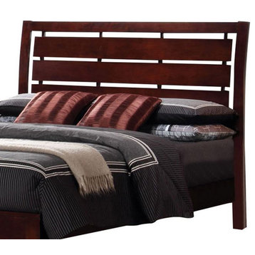 Benzara BM208182 Wooden Queen Size Bed with Slatted Style Headboard, Brown