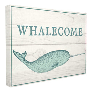 The Stupell Home Decor Collection Whalecome Welcome Narwhal Wall Art