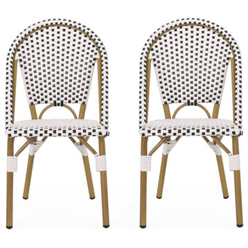 Baylor Outdoor French Bistro Chair, Set of 2, Black/White/Bamboo Print Finish