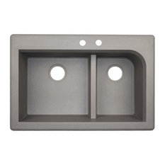 Swan 33x22x9.5 Granite Kitchen Sink, 2-Hole, Metallico
