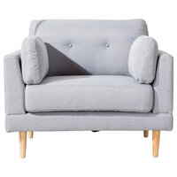 Mid Century Modern Ultra Plush Linen Fabric Accent Chair, Light Gray
