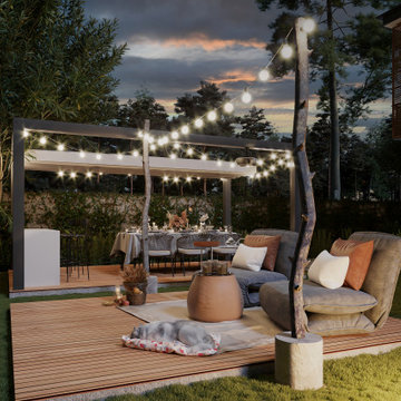 Outdoor Cinema Lounge with Fire Pit & Platform Deck