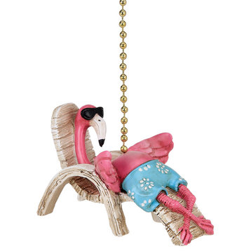 Beachy Pink Flamingo Lounging in Beach Chair Ceiling Fan Light Dimensional Pull