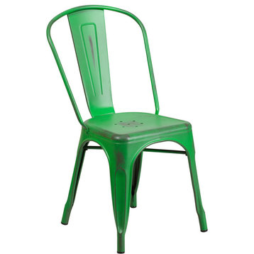 Distressed Black Metal Chair, Green